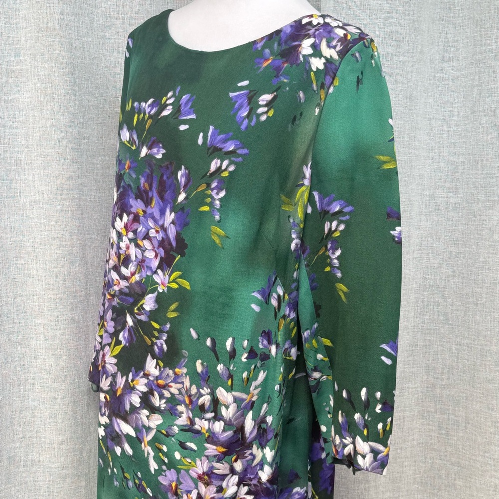 Escada Fall 2014 Hyacinth green purple floral long sleeve dress - Picture 6 of 14